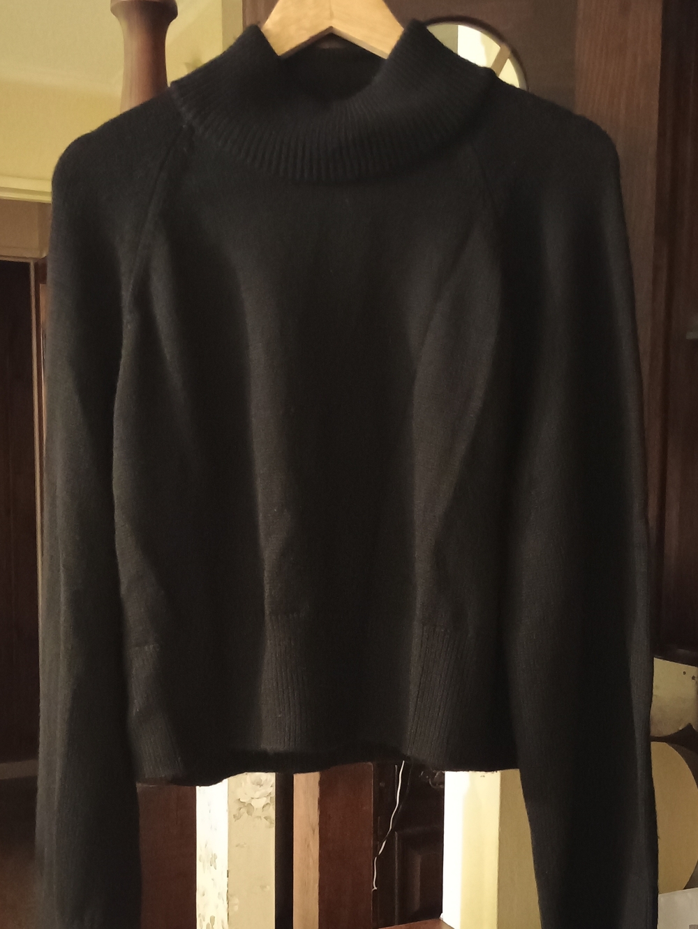 Quince Black Merino Wool Cropped Mock Neck Wide Sleeve Sweater Med/Large Availab